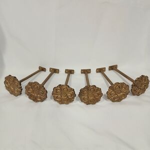 VTG Set Of 6 Spanish Brass Curtain Tie-backs 2.75" Floral Medallions 6.38" Long